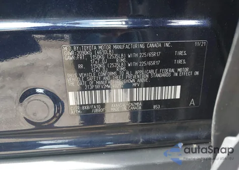 2021 Toyota Rav4 Xle из США, поврежденный, VIN 2T3P1RFV2MW240252